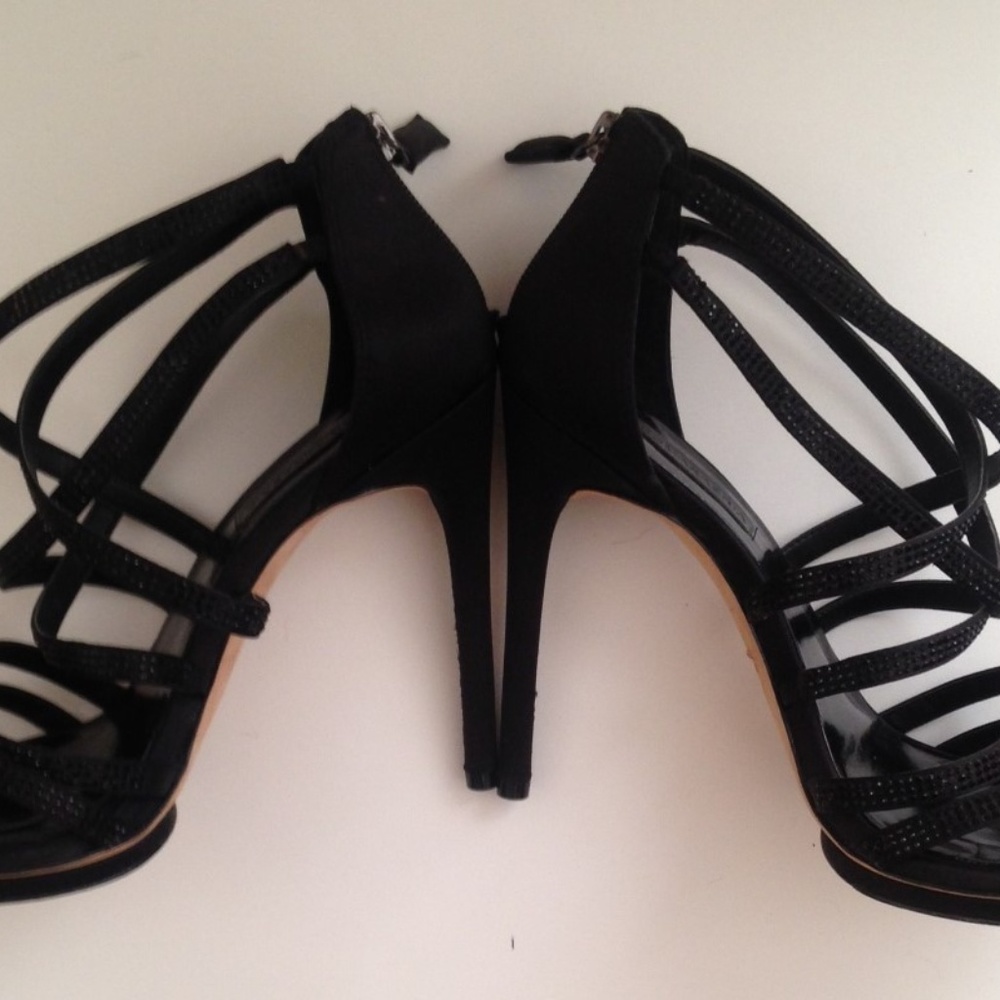 BCBG Black Sparkle Mini-Stud Strappy Stiletto 10M